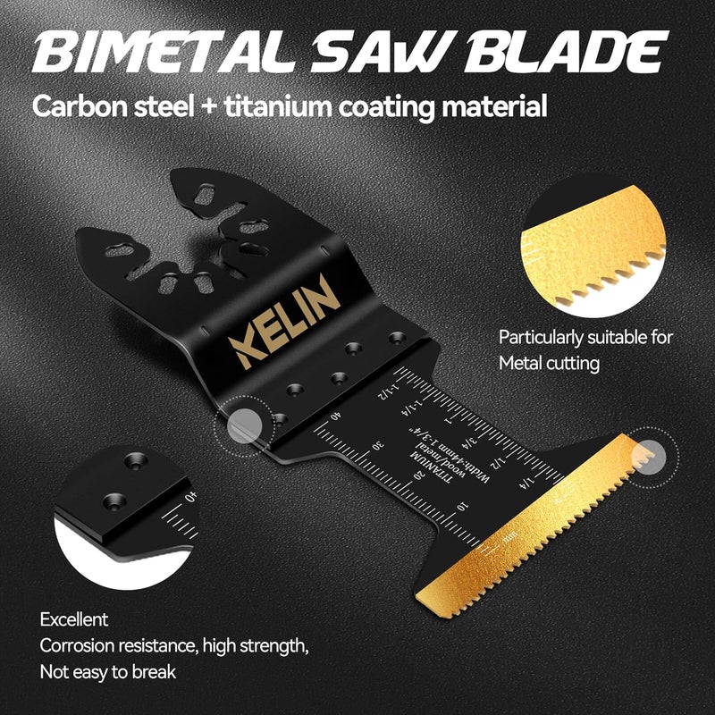 KELIN 28PCS Titanium Multitool Blades Kit, 4 Sizes Oscillating Tool Saw Blades Set for Metal and Wood Detail Cutting, Fit Bosch Fein Milwaukee Ryobi Dewalt - Image 3